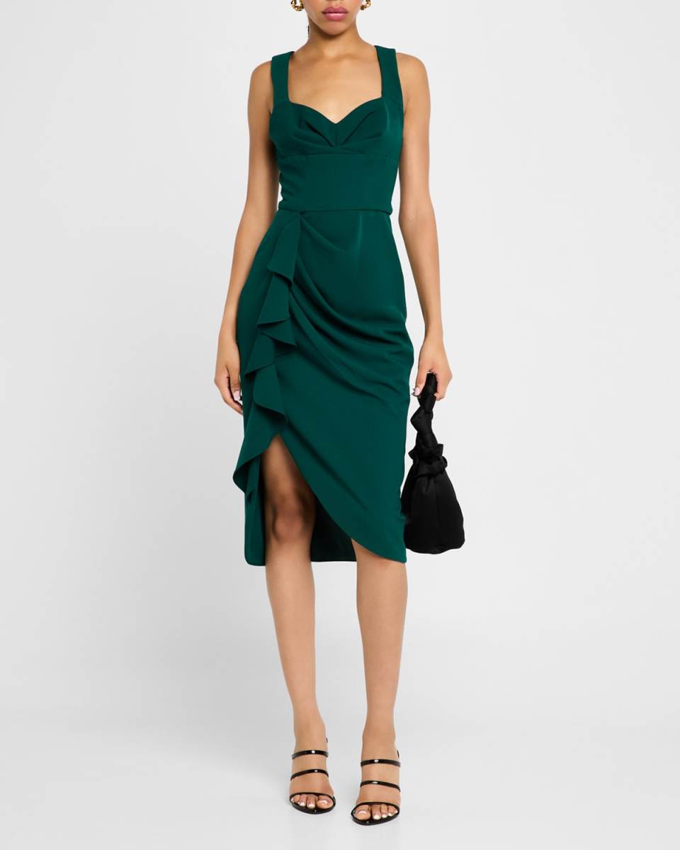 Lucetta Sweetheart Ruffle Midi Sheath Dress